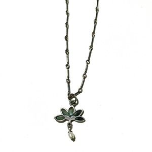 Sterling silver vintage lotus necklace with pearl drop, made in Italy